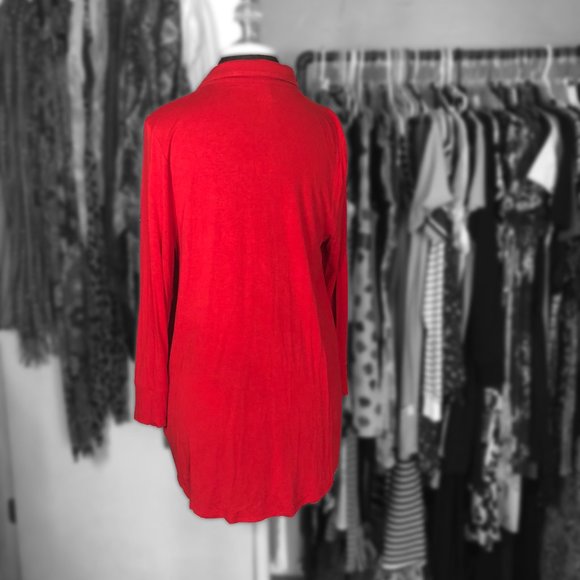 Merona Red Long-Sleeved Button Down Tunic - Picture 2 of 2